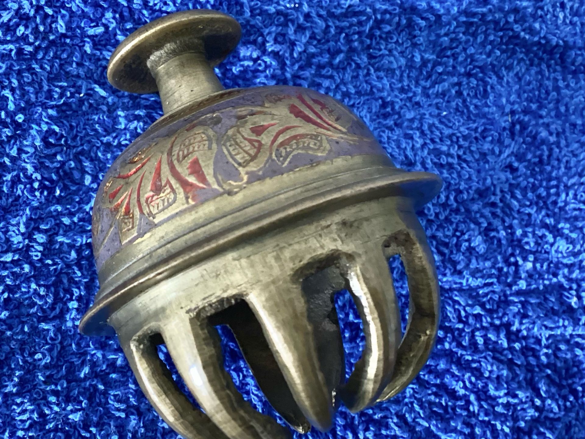 1930s India Claw Bell Brass Etched Elephant Bell Ornate Embossed