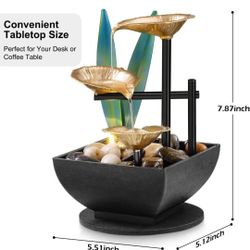 Brand NEW, AVAILABLE IN HESPERIA Indoor Tabletop Water Fountain, 3 Tier Lotus Leaf Desktop Fountain