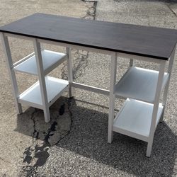 47” Wood Console Table with Storage Shelves – White Base & Dark Top