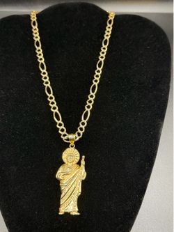 14k diamond cut figaro chain 14k San Judas pendant