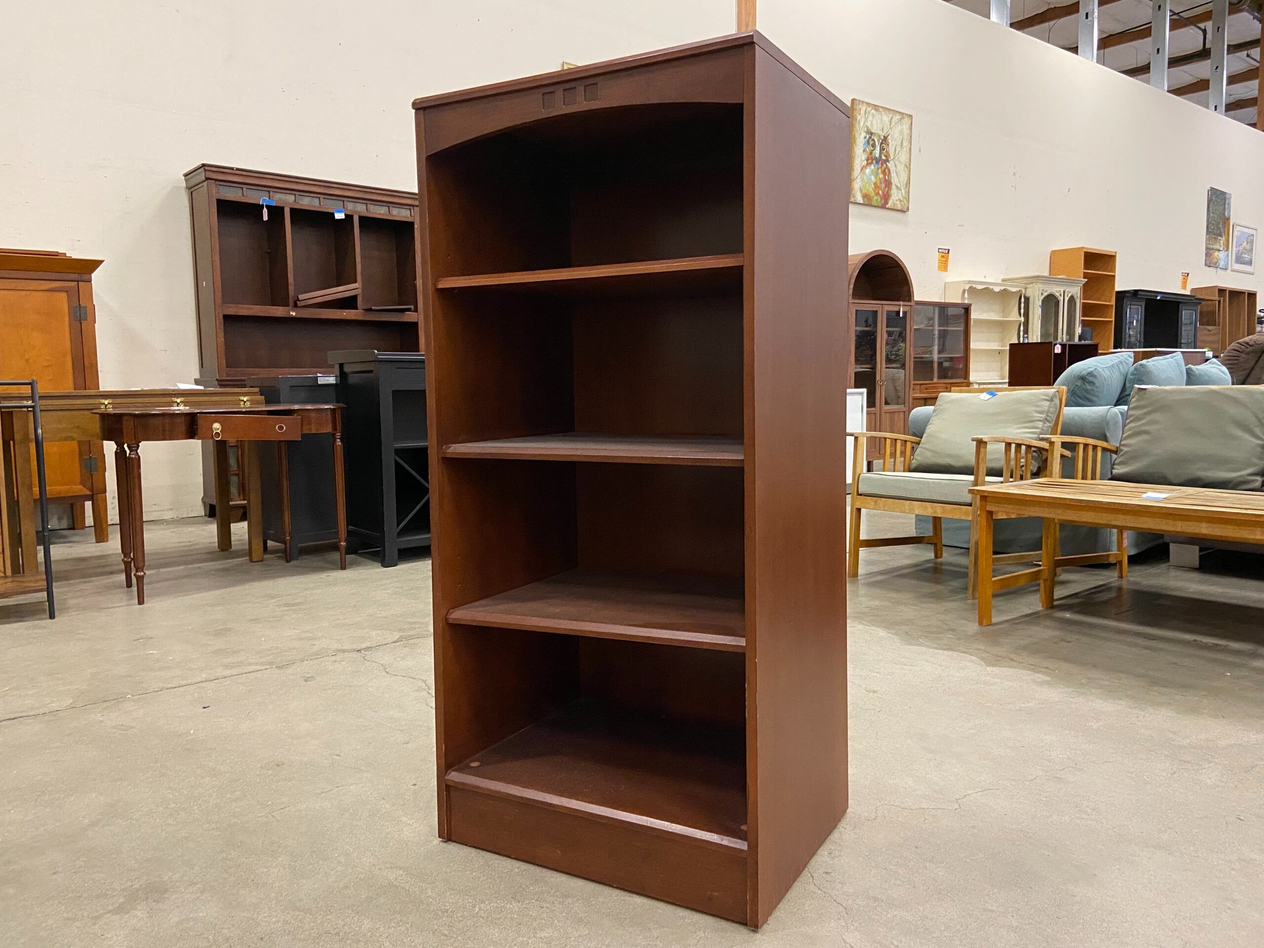 ETHAN ALLEN Walnut Bookcase with Arched Front Accent