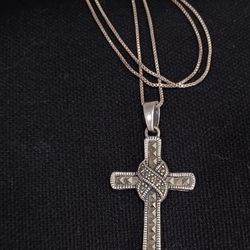 Vtg.sterling Silver Marcasites " CROSS" pendant Necklace- 17 In.