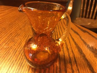 Vintage Brown Crackle Glass Pitcher