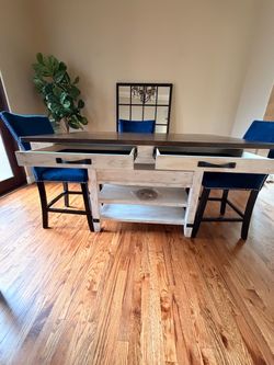 Farmhouse Kitchen table with Wine Rack, Drawers, and 4 chairs