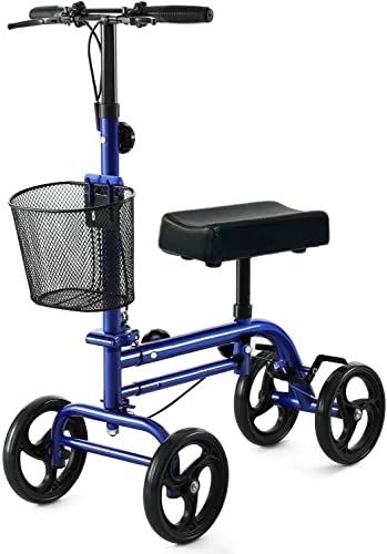 WINLOVE Blue Steerable Knee Walker Roller Scooter with Basket Dual Braking System for Angle and Injured Foot Broken Economy