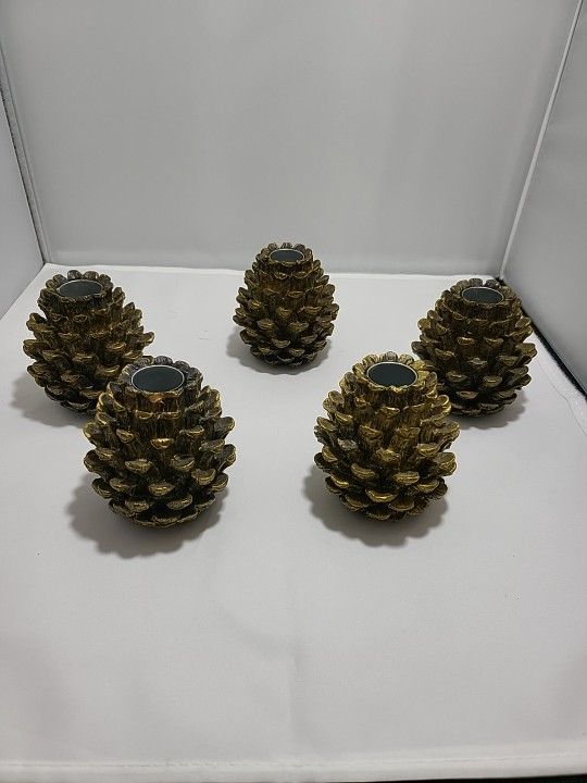 Valerie Parr Hill Pinecone Window Candle Holders Brushed Bronze  Lot Of 5 (HS)