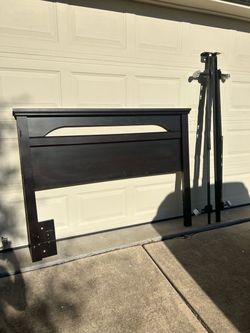Queen Size Headboard & Bedframe Dark Cherry Brown-Black