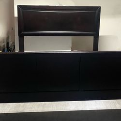Cherry Wood King Size Head Board & Foot Board- w/Mirror