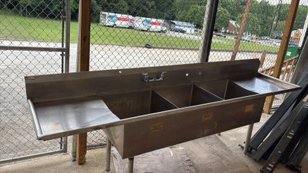 Commercial stainless steel 3 compartment sink with dual drain board and faucet
