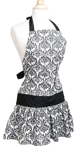Women's Apron Classic Damask Black Flirty Aprons