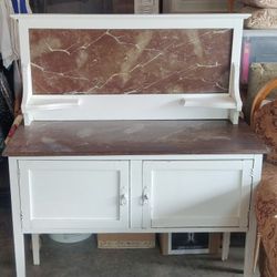 Antique Table With Sideboard And Marble Top - Solid Oak