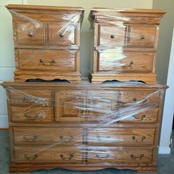 Wood Dresser And Two Wood Nightstands 
