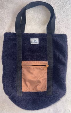 LL Bean Vintage Navy Blue Sherpa Fleece Tote Bag