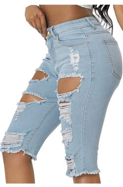 Women's Casual Denim Bermuda Shorts Mid Rise Ripped Distressed Jean Shorts