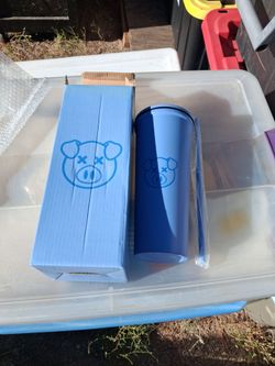 Blue Insulated Tumbler with Pig Graphic