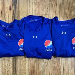  3 Pepsi Under Armour T Shirts Mens Medium HeatGear Loose Blue Recycled Polyester