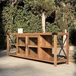 Modern Farmhouse TV Stand Media Entertainment Stand Center Bookshelf