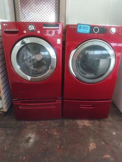 Front load washer LG and electric dryer Samsung set with pedestals working perfectly