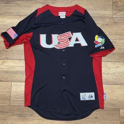 Team USA Baseball Pullover Fully Stitched Majestic Rare Cool Base Jersey Mens M