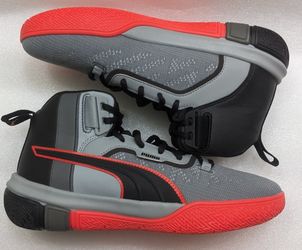 Puma Boys Legacy Disrupt 193817-01 Gray Red Basketball Shoes Lace Up Size 7C New