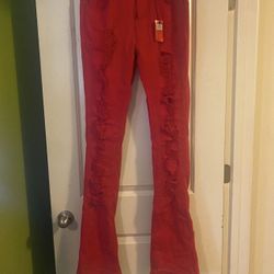 Mens Red Flared Jeans - Sz: 34