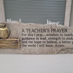 A Teacher's Prayer Paperweight 7.5" Faux Stone Gray Gold Desk Plaque by Carson