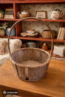 Pretty wood basket. Ready for some flowers or muffins!