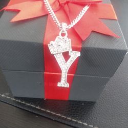 Long Sterling 'Y' Charm With Crown & Crystals