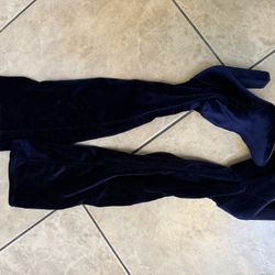 Blue Velvet Thigh High Boots