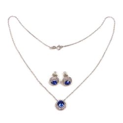 925 Sterling Silver Swarovski Elements Necklace/Earring Set Blue  