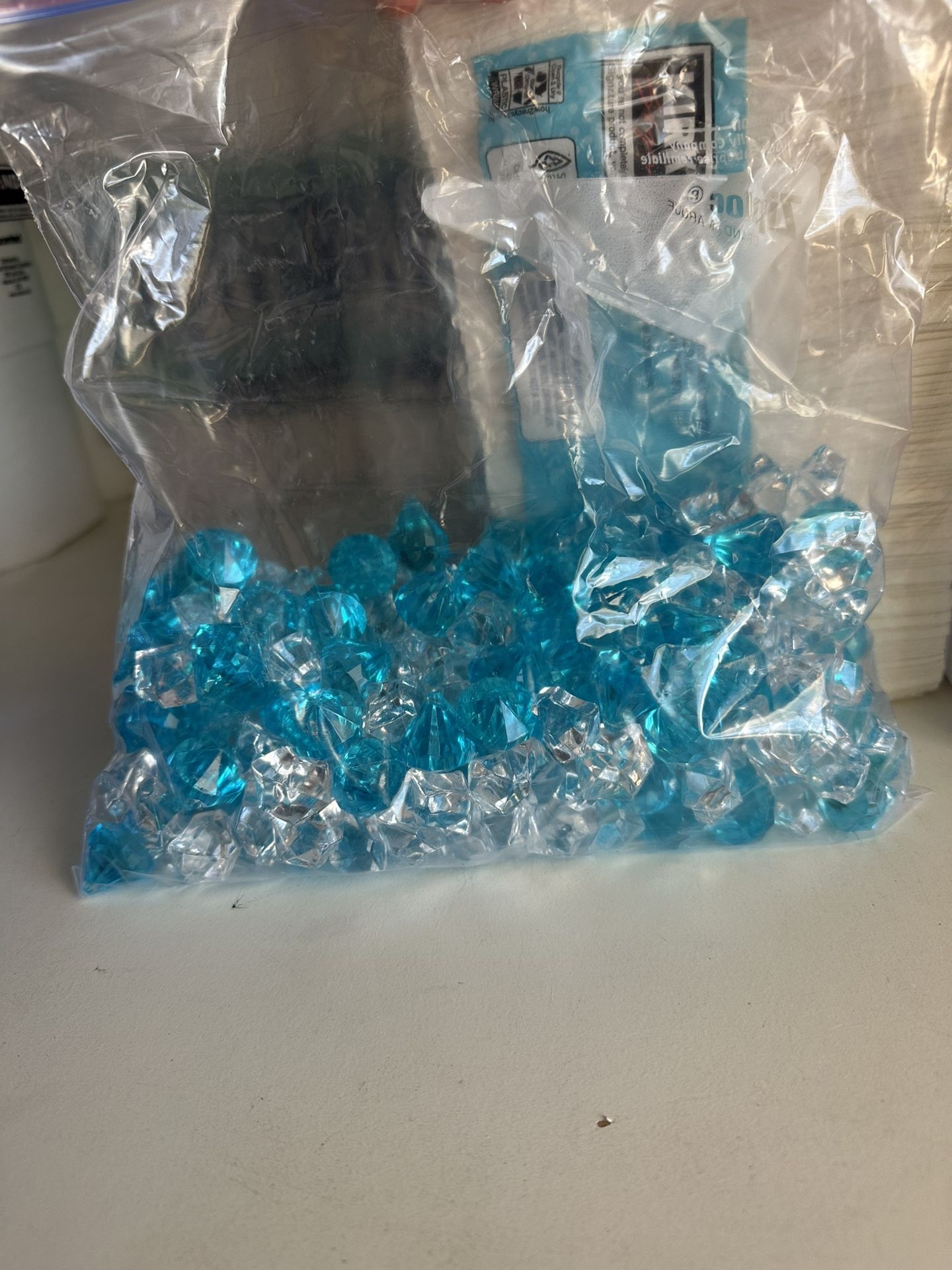 Bag Of Large Blue/Clear Plastic Decor Crystals
