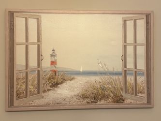 Coastal Lighthouse Canvas Wall Art – Window View Scene