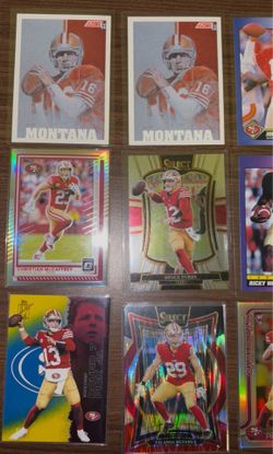 SF 49ers football collection lot w/ Joe Montana 1/2 Kanji.  Pat Willis rookie, CMC Holo refractor, Jerry rice, Rookies, Inserts & more.