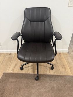 Black Leather Office Chair with Armrests