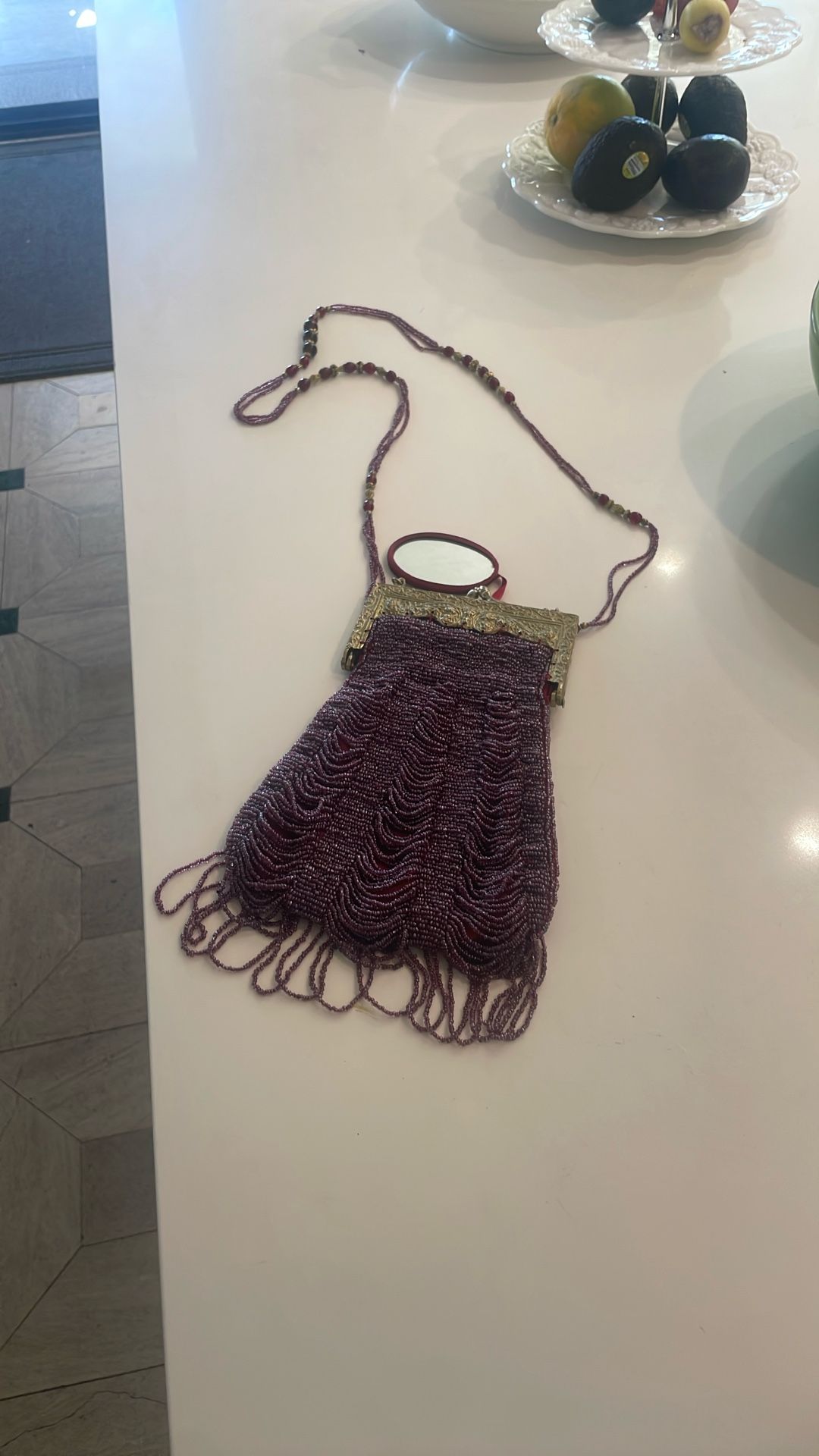 Victorian Beaded Shoulder Purse With Small Mirror With Pocket Inside