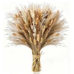 100 Pcs Pampas Grass Boho Decor, 17" Dried Flowers Bouquet for Vase, Crafts, Bohemian Wall Art, Western Home, Living Room, Bedroom, Fall Wedding Table
