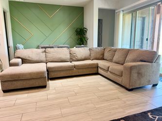 🔥 MASSIVE 140” Large Tan Sectional Sofa with Chaise — ONLY $299! 🔥