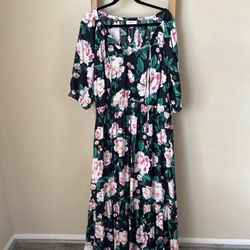 on 34th black floral maxi dress