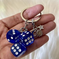 Brand New Lucky Blue Dice Star Moon Celestial Charm Keychain 