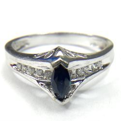 10K White Gold Marquise Sapphire Diamond Ring Size 7 