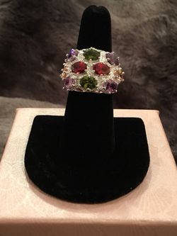 Sterling Silver Chunky Multicolor Gemstone Ring Size 7
