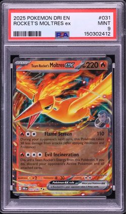 Read description!!! Fanatics collect only…TEAM ROCKET MOLTRES 2025 Pokemon Scarlet & Violet Destined Rivals Rocket's Moltres ex #31 PSA 9 MINT