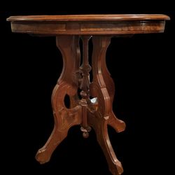 Antique 1880's Solid Walnut Victorian Oval Table w/ Inlaid Walnut Burel