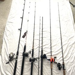 Mostly brand new ocean and freshwater fishing rod & reel combos. 6.6ft to 8.6ft