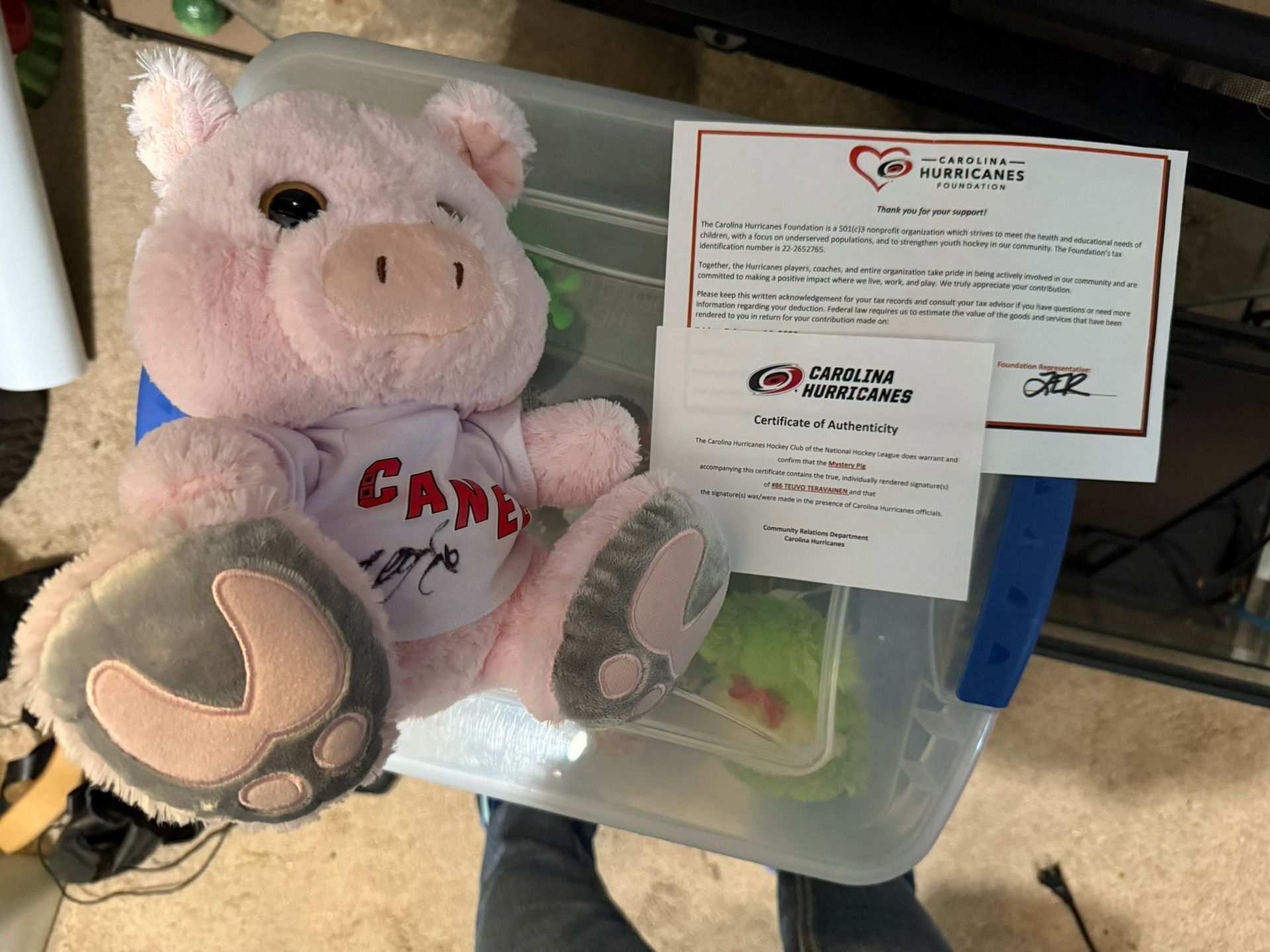 Autographed Carolina hurricanes plush