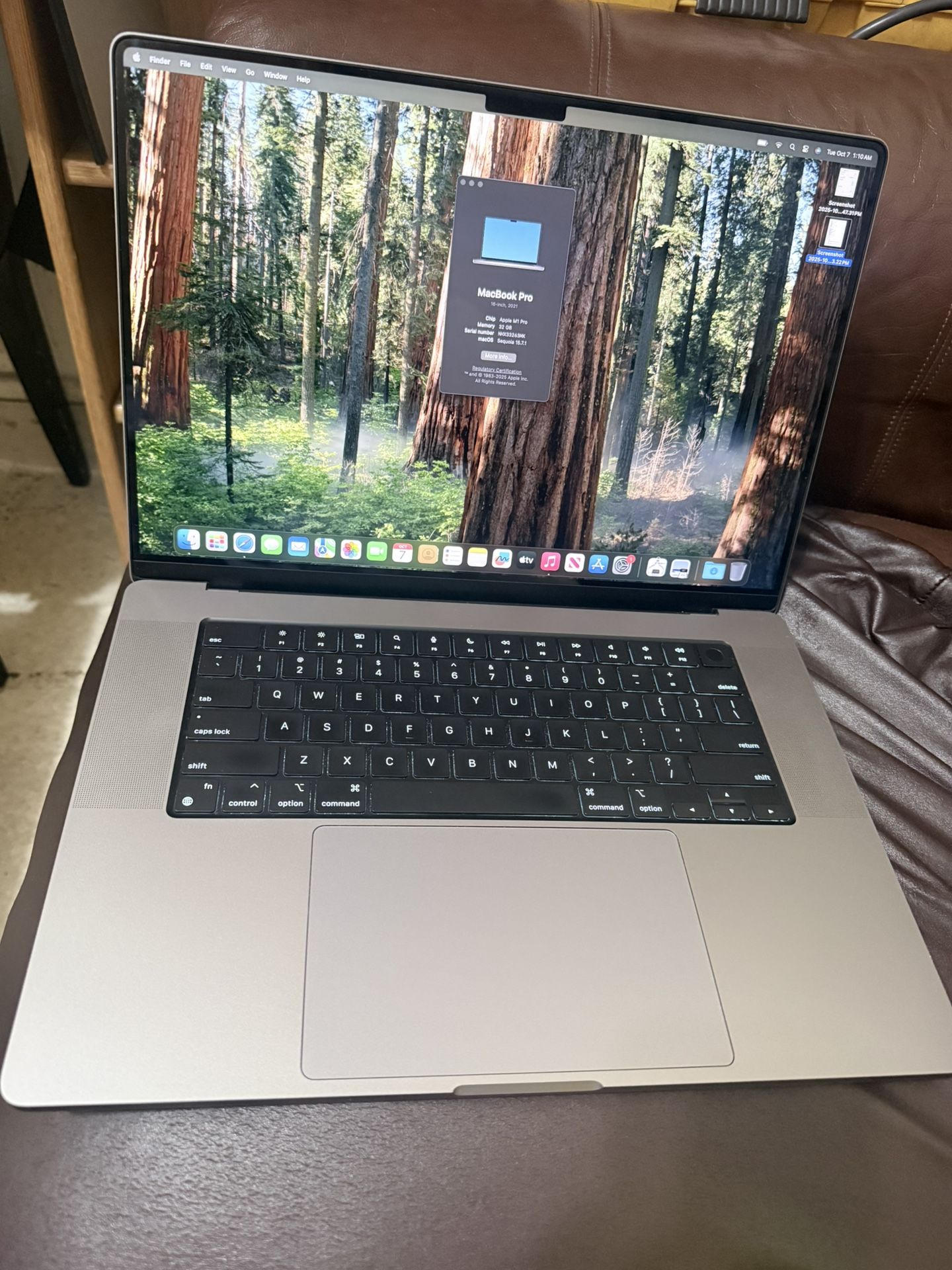 MacBook Pro 16-inch, 2021 Chip Apple M1 Pro Memory 32 GB