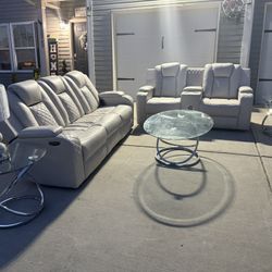 White Leather Power Recliner Sofa And Loveseat 