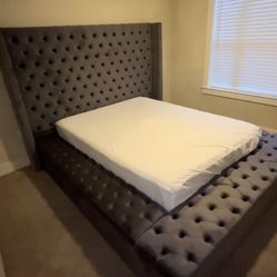 Grey Tuffted Platform Bed