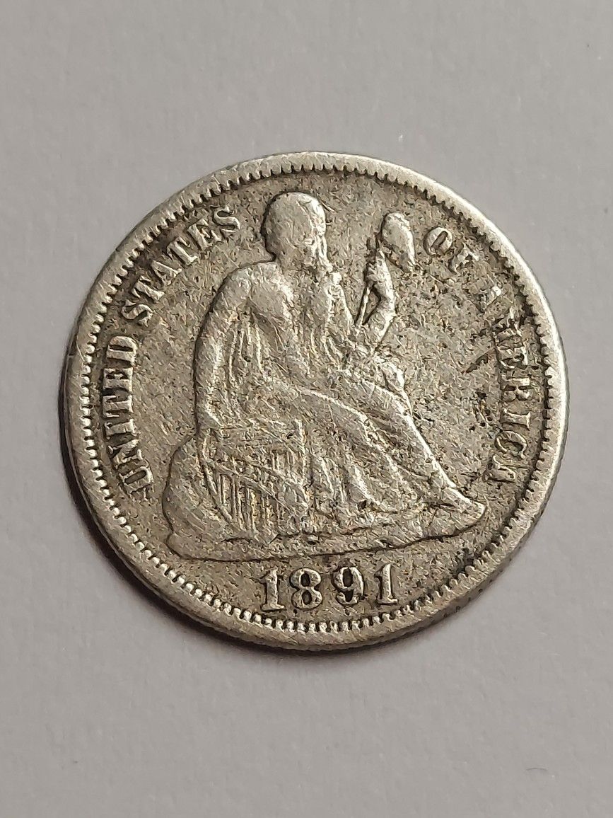 *** 1891***ORIGINAL US LIBERTY SEATING SILVER DIME (AU/VF++)