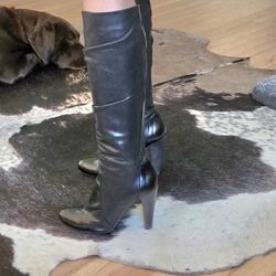 Made in Italy – Black Vero Cuoio Leather High Heel Boots (Size 39 / US 8–8.5)